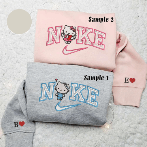 Hello Kitty Dear Daniel x Nike Couple Embroidered Shirt Cartoon Embroidered Hoodie Valentines Day Embroidered Sweatshirt