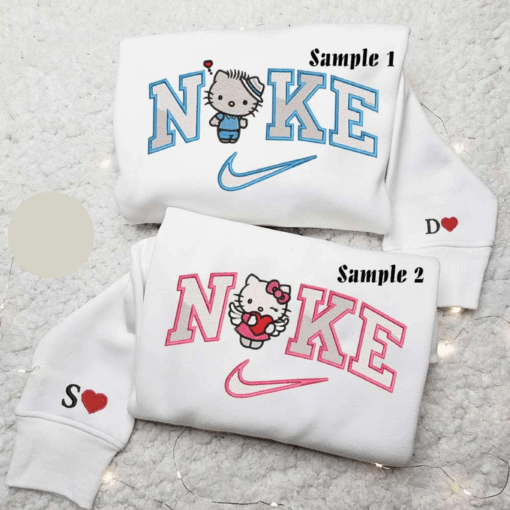 Hello Kitty Dear Daniel x Nike Couple Embroidered Shirt Cartoon Embroidered Hoodie Valentines Day Embroidered Sweatshirt