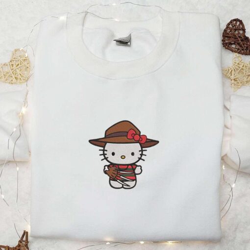 Hello Kitty Freddy Kruger Embroidered Sweatshirt Horror Movie Embroidered Hoodie Best Halloween Gift Ideas