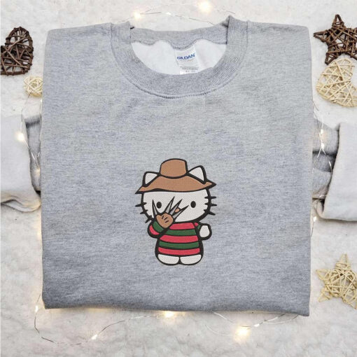 Hello Kitty Freddy Kruger Embroidered Sweatshirt Horror Movie Embroidered Hoodie Best Halloween Gift Ideas