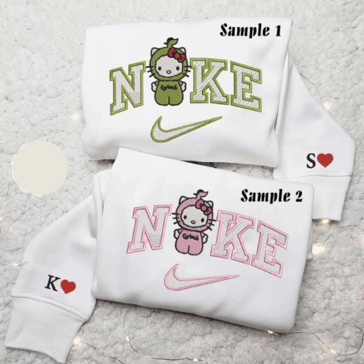 Hello Kitty Grinch X Nike Embroidered Couple Shirt Christmas Embroidered Shirt Nike Inspired Embroidered Hoodie