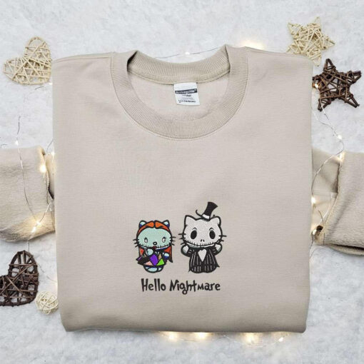 Hello Kitty Jack And Sally Hello Nightmare Embroidered Sweatshirt Cartoon Embroidered Shirt Best Halloween Gift Ideas