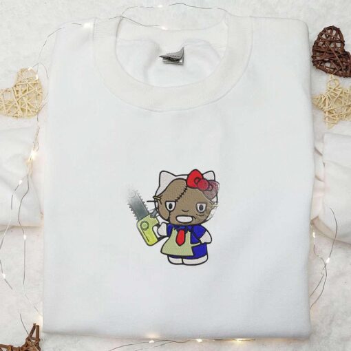 Hello Kitty Leatherface Embroidered Sweatshirt Horror Movie Embroidered Hoodie Best Halloween Gift Ideas