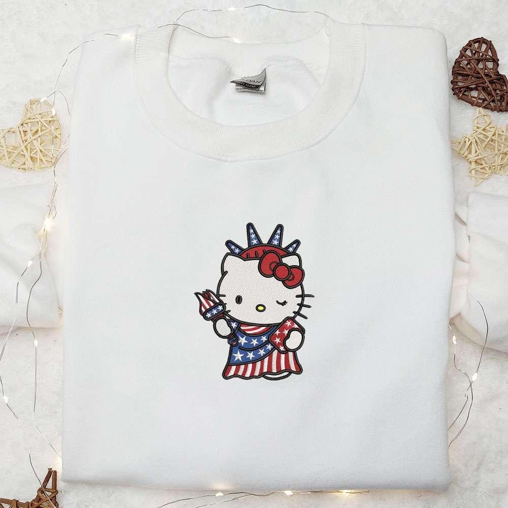 Hello Kitty Statue Of Liberty Embroidered Shirt National Day Gifts