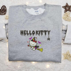 Hello Kitty Witch Embroidered Shirt Adorable Halloween Embroidered Shirt Happy Halloween Embroidered Sweatshirt