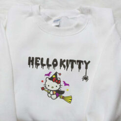Hello Kitty Witch Embroidered Sweatshirt Cute Halloween Embroidered Hoodie Best Halloween Gift Ideas