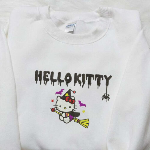 Hello Kitty Witch Embroidered Sweatshirt Cute Halloween Embroidered Hoodie Best Halloween Gift Ideas