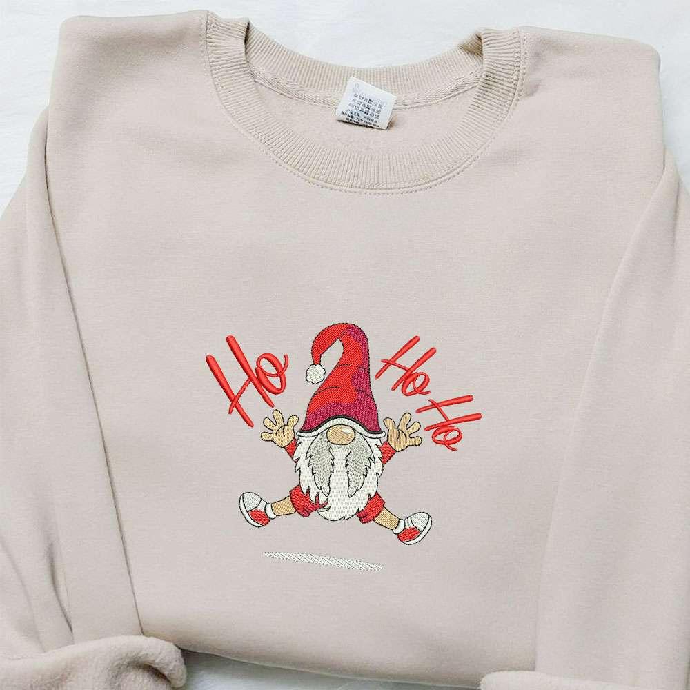 Ho Ho Ho Happy Gnome Jumping Embroidered Shirt Christmas Embroidered Hoodie Best Gifts For Family