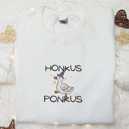 Honkus Ponkus a Happy Waddling Halloween Witch Duck Embroidered Shirt Halloween Embroidered Shirt Best Halloween Gift Ideas