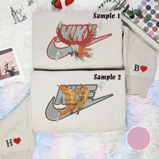 Hooh And Moltres Pokemon Anime Embroidered Couples Shirts, Best Gift for Anime Fans