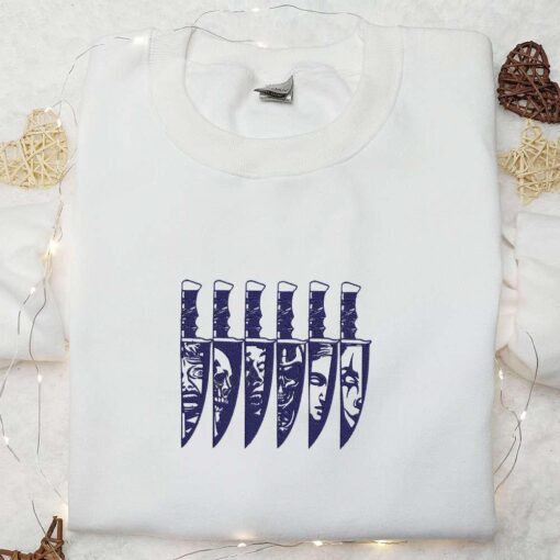 Horror Characters Halloween Knife Embroidered Shirt Scary Halloween Embroidered Shirt Best Halloween Gifts for Family