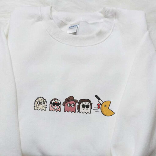 Horror Characters x Chibi Pacman Game Embroidered Shirt Game Inspired Embroidered Shirt Best Halloween Gifts