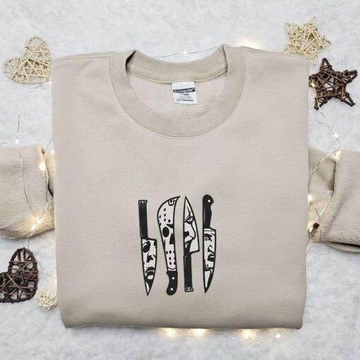 Horror Movie Characters In Knife Embroidered Sweatshirt Horror Movie Embroidered Shirt Best Halloween Gift Ideas