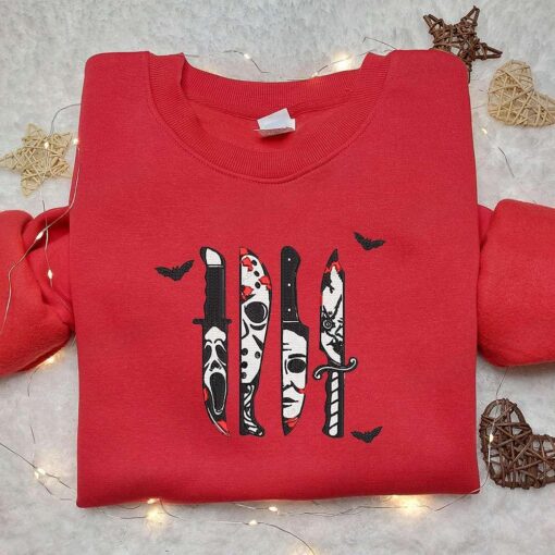Horror Movie Characters In Knives Embroidered T shirt Horror Movie Embroidered Sweatshirt Best Gift Ideas