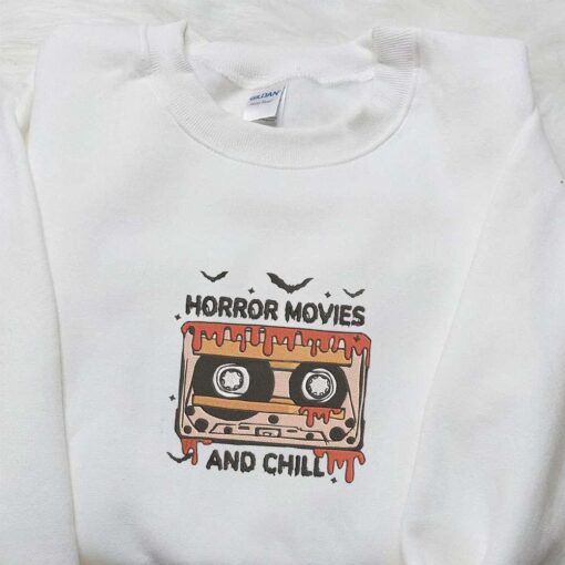 Horror Movies And Chill Embroidered Sweatshirt Vintage Halloween Embroidered Shirt Best Halloween Gift Ideas