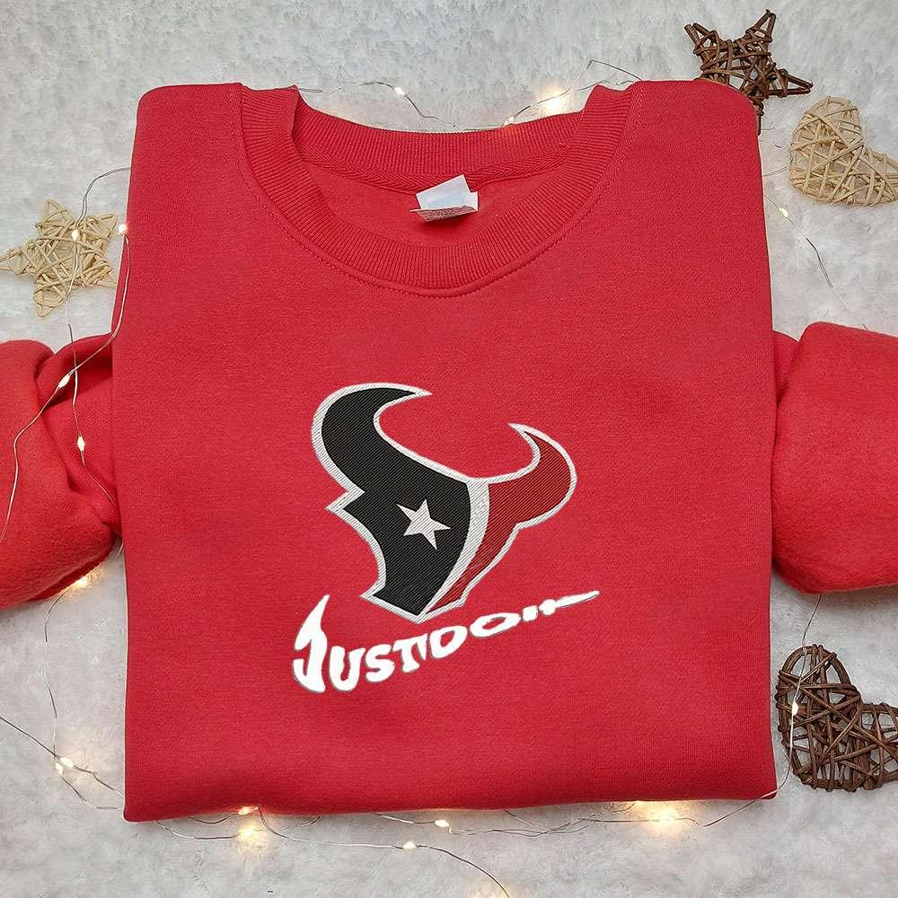 Houston Texans Just Do It x Nike Swoosh Embroidered Shirt NFL Sports Embroidered Hoodie Best Gift Idea