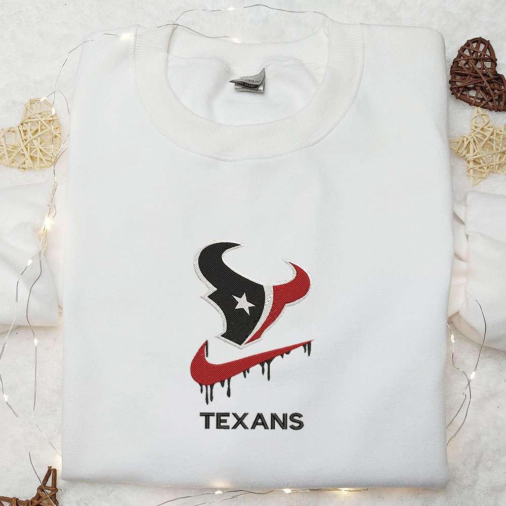 Houston Texans x Nike Swoosh Drip Embroidered Shirt NFL Sports Embroidered Hoodie Best Gift Idea
