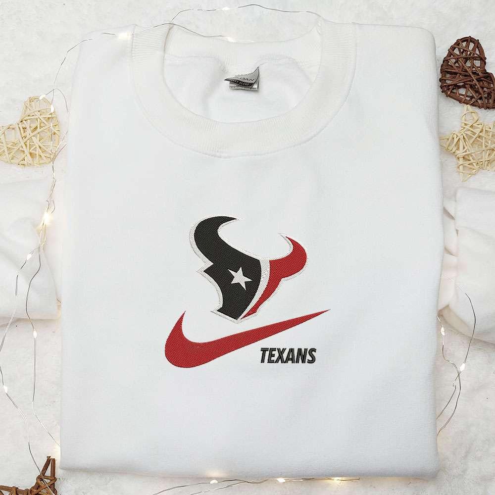 Houston Texans x Nike Swoosh Embroidered Shirt NFL Sports Embroidered Hoodie Best Gift Idea 1