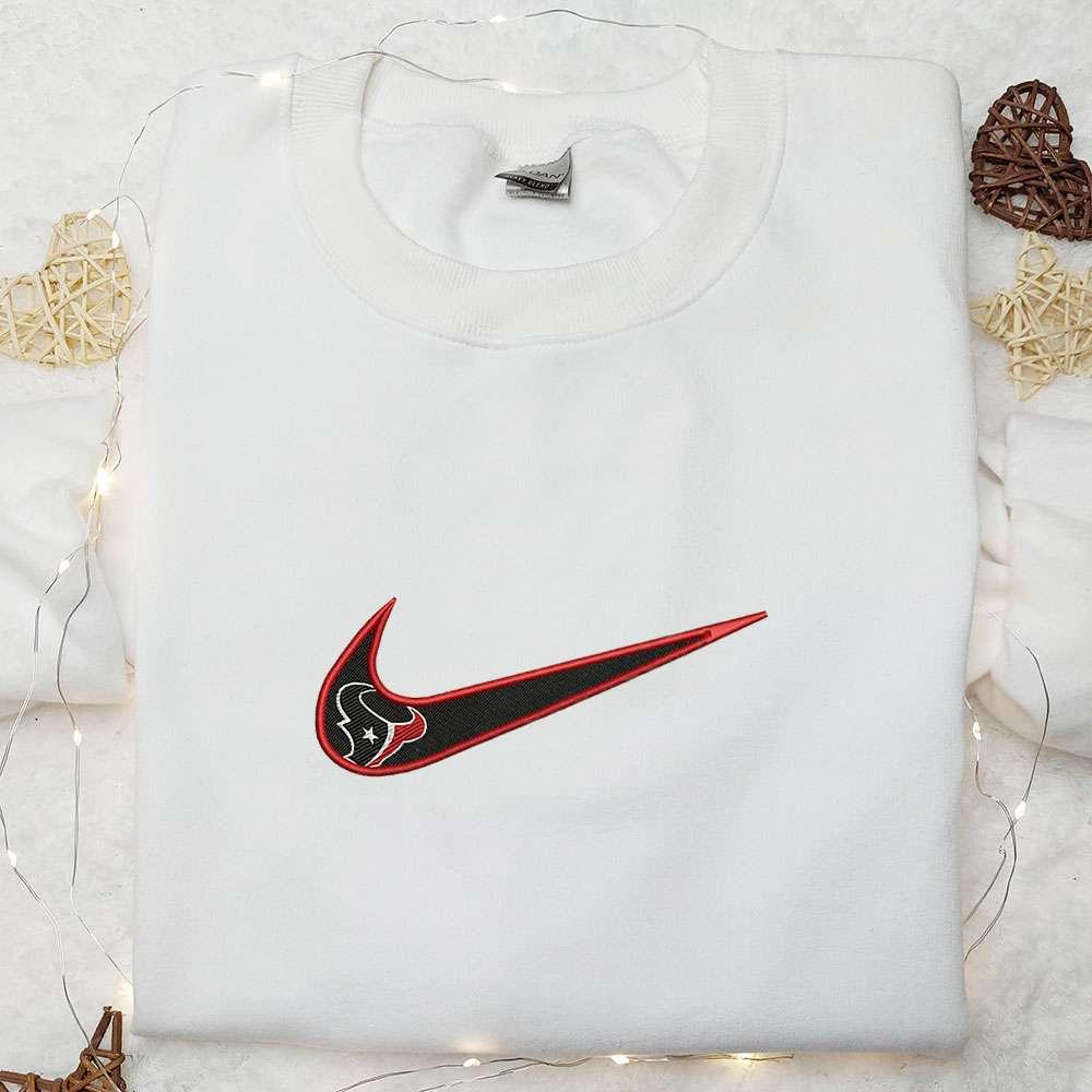 Houston Texans x Nike Swoosh Embroidered Shirt NFL Sports Embroidered Hoodie Nike Inspired Embroidered Shirt 1