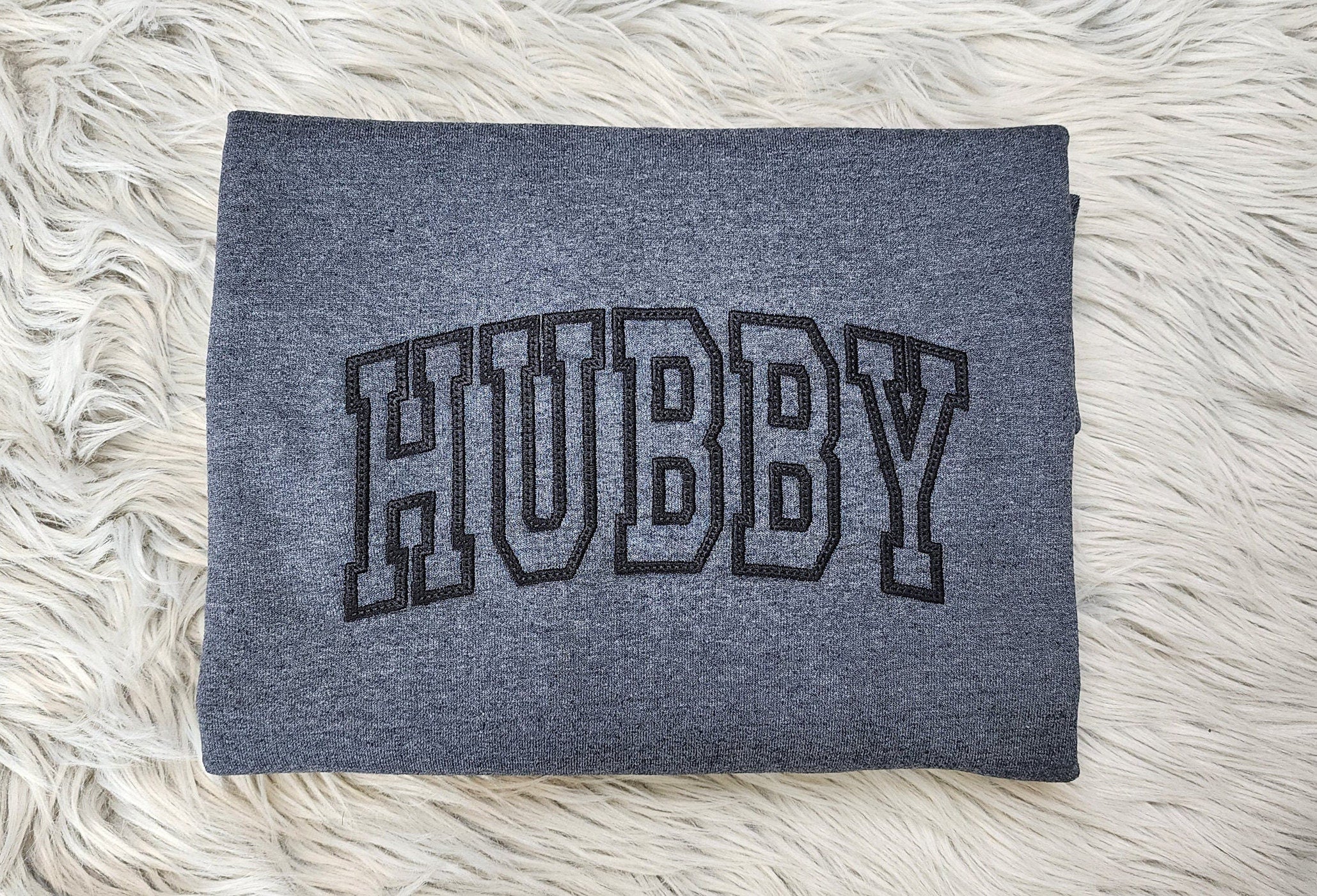 Hubby Varsity Lettering Embroidered Crewneck - Hubby Sweatshirt -Couples sweatshirt - Gift For Him - Crewneck T-Shirt - Sweatshirt - Hoodie