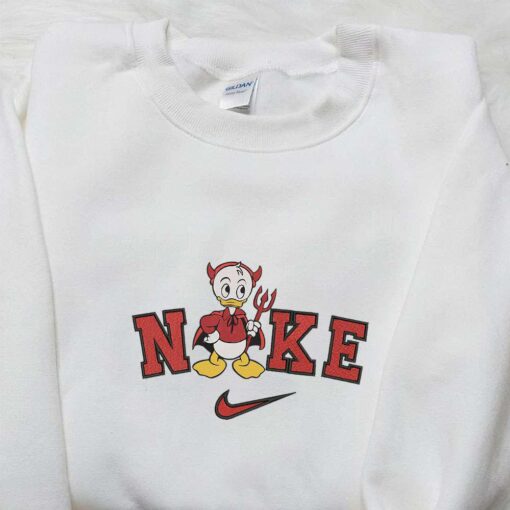Huey Duck Devil Halloween x Nike Embroidered Sweatshirt Disney Walt Characters Embroidered Shirt Best Halloween Gift Ideas