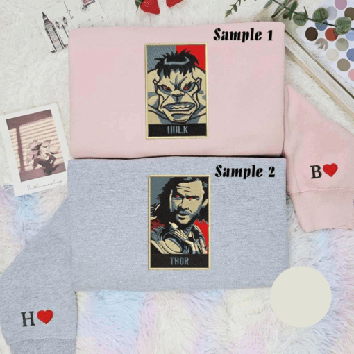 Hulk And Thor Marvel Movie Superhero Embroidered Couples Shirts