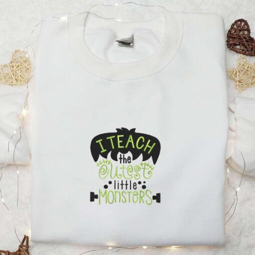 I Teach The Cutest Little Monsters Embroidered Shirt Funny Teacher Halloween Embroidered Shirt Best Halloween Gifts for Teacher