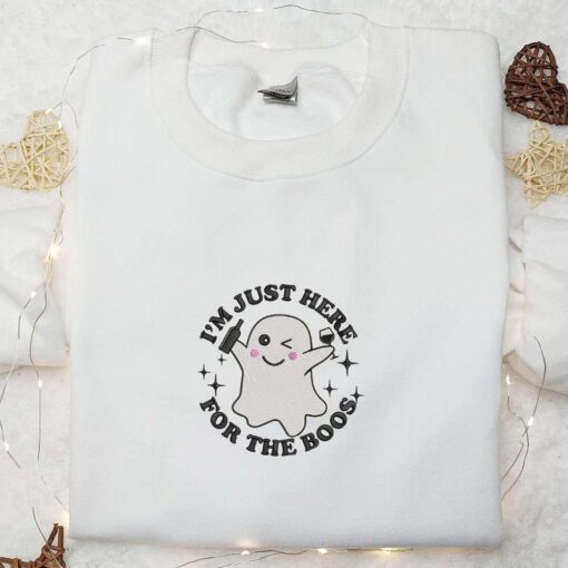 Im Just Here For The Boos Embroidered Shirt Adorable Halloween Embroidered Shirt Best Gifts for Halloween Lovers
