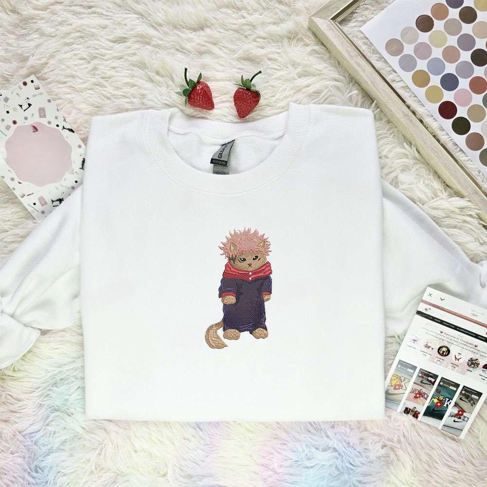 Itadori Cat Jujutsu Kaisen Anime Embroidered Shirt , Anime Embroidered T-shirt Sweatshirt Hoodie, Inspired Anime Movie, Best Gift for Anime Fans