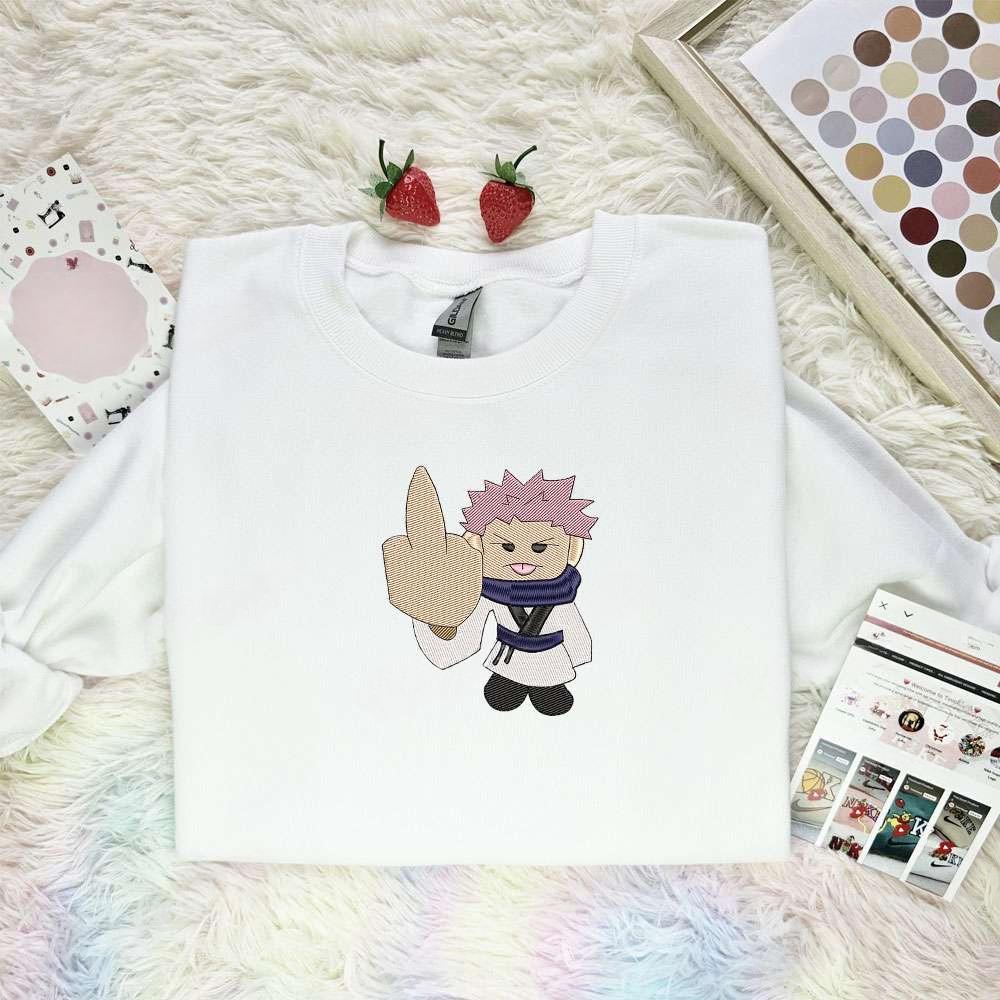Itadori Middle Finger Jujutsu Kaisen Anime Embroidered Shirt , Anime Embroidered T-shirt Sweatshirt Hoodie, Inspired Anime Movie, Best Gift for Anime Fans