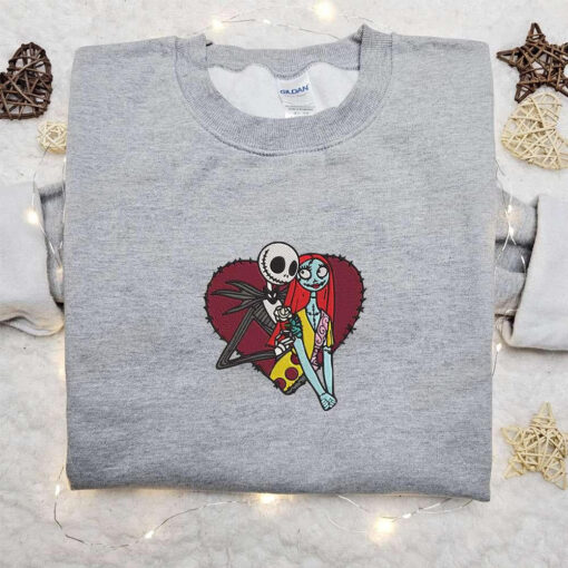 Jack And Sally Heart Embroidered Sweatshirt Valentines Day Embroidered Shirt Best Christmas Gift Ideas