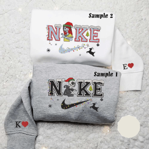 Jack And Sally Xmas X Nike Embroidered Couple Shirt Christmas Embroidered Shirt Nike Inspired Embroidered Hoodie