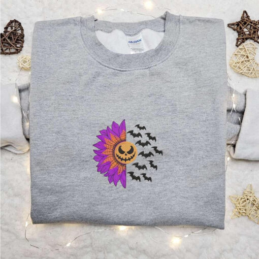 Jack O Lantern Face With Bats Embroidered T shirt Halloween Embroidered Shirt Best Halloween Gift Ideas