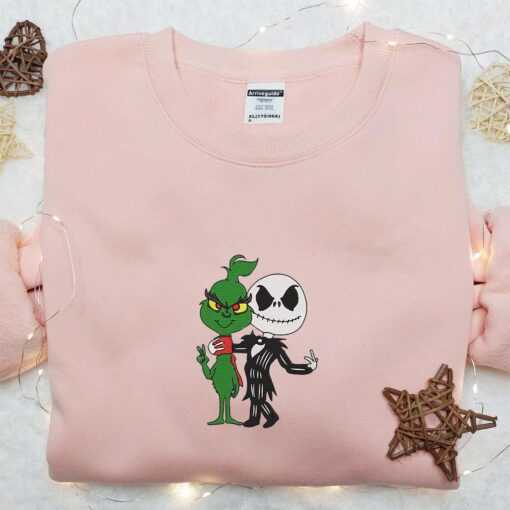 Jack Skellington And Grinch Embroidered Shirt Funny Embroidered T shirt Best Gifts