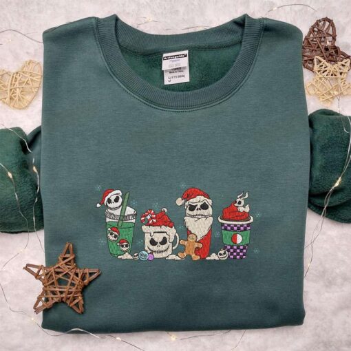 Jack Skellington Coffee Latte Christmas Embroidered Hoodie The Nightmare Before Christmas Movie Christmas Embroidered Shirt Best Christmas Gift Ideas
