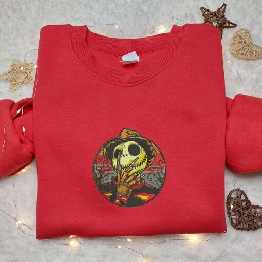Jack Skellington Freddy Krueger Embroidered Hoodie The Nightmare Before Christmas Movie Embroidered T shirt Best Gift Ideas