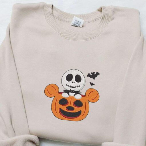 Jack Skellington Mickey Pumpkin Embroidered Sweatshirt Disney Movie Halloween Embroidered Sweatshirt Best Halloween Gift Ideas For Family