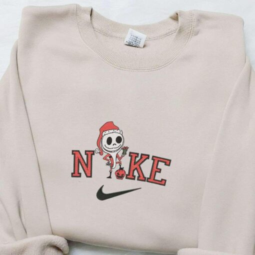 Jack Skellington Pumpkin x Nike Christmas Embroidered Sweatshirt Cartoon Christmas Embroidered Shirt Best Christmas Gift Ideas