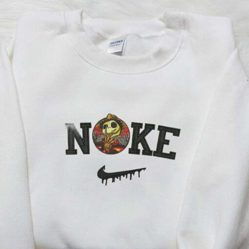 Jack Skellington x Nike Embroiderd Shirt The Nightmare Before Christmas Embroidered Sweatshirt Spooky Embroidered Hoodie