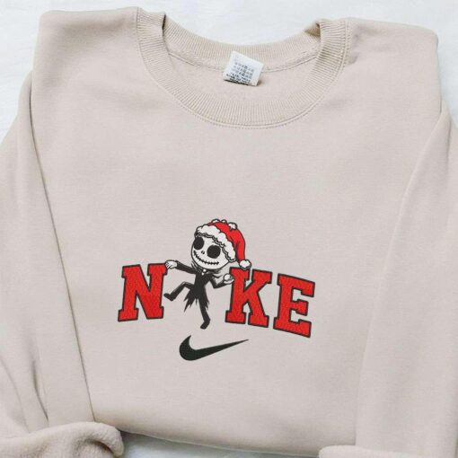 Jack With Christmas Hat x Nike Embroidered Sweatshirt Cartoon Christmas Embroidered Shirt Best Christmas Gift Ideas