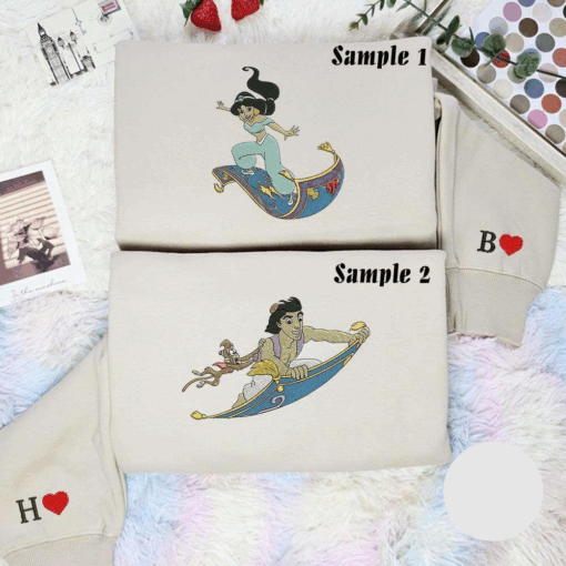 Jasmine And Aladdin Magic Carpet Ride Disney Characters Embroidered Couples Shirts