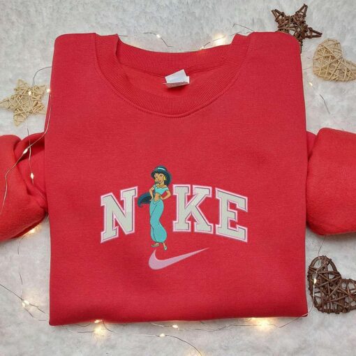 Jasmine x Nike Cartoon Embroidered Hoodie Disney Characters Embroidered Shirt Nike Inspired Embroidered Shirt