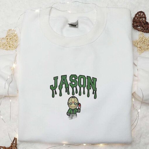 Jason Embroidered Hoodie Horror Characters Embroidered Sweatshirt Best Gifts for Halloween Lovers