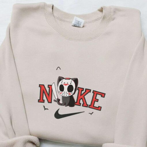 Jason Voorhees Cat x Nike Embroidered Sweatshirt Horror Halloween Embroidered Shirt Best Halloween Gift Ideas