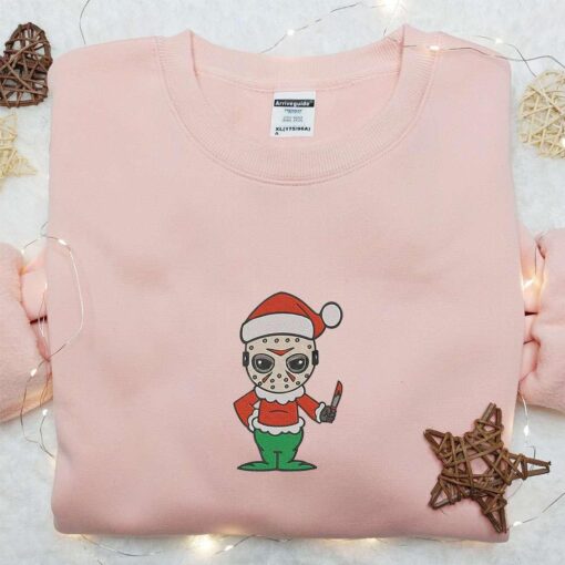 Jason Voorhees Christmas Hat Embroidered Shirt Horror Movie Christmas Embroidered T shirt Best Christmas Gift Ideas