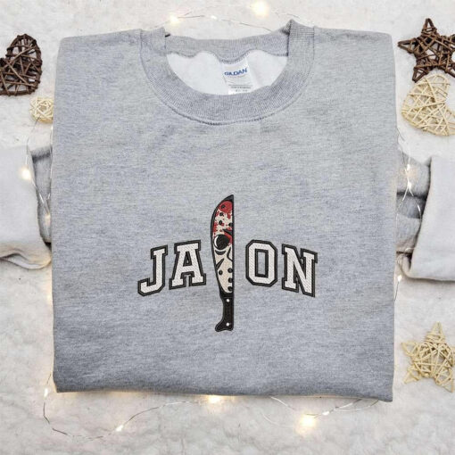 Jason Voorhees In Knife Embroidered Hoodie Horror Characters Embroidered Sweatshirt Best Gifts for Halloween Lovers