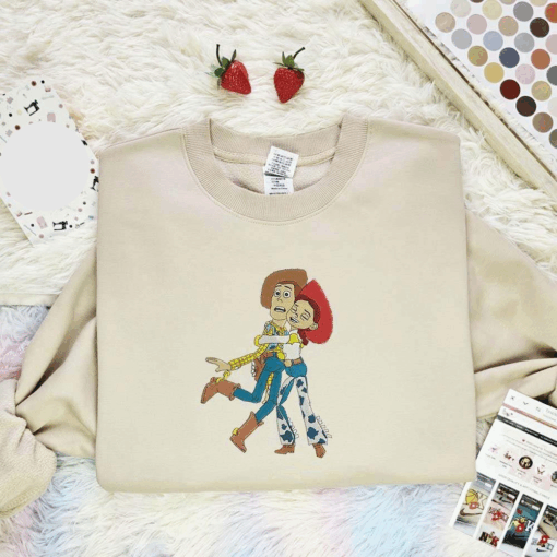 Jessie Hugging Woody Toy Story Embroidered Shirt Disney Characters Embroidered Hoodie