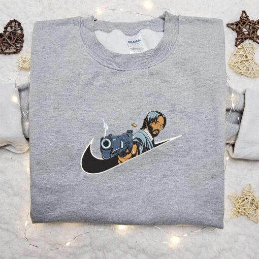 John Wick x Nike Swoosh Movie Embroidered Sweatshirt Nike Inspired Embroidered Shirt Best Brithday Gift Ideas