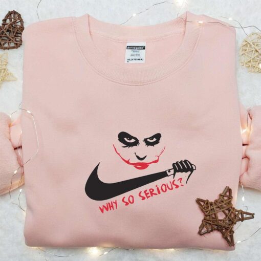 Joker Why So Serious x Swoosh Movie Embroidered Hoodie Horror Movie Embroidered Shirt Best Halloween Gift Ideas for Family