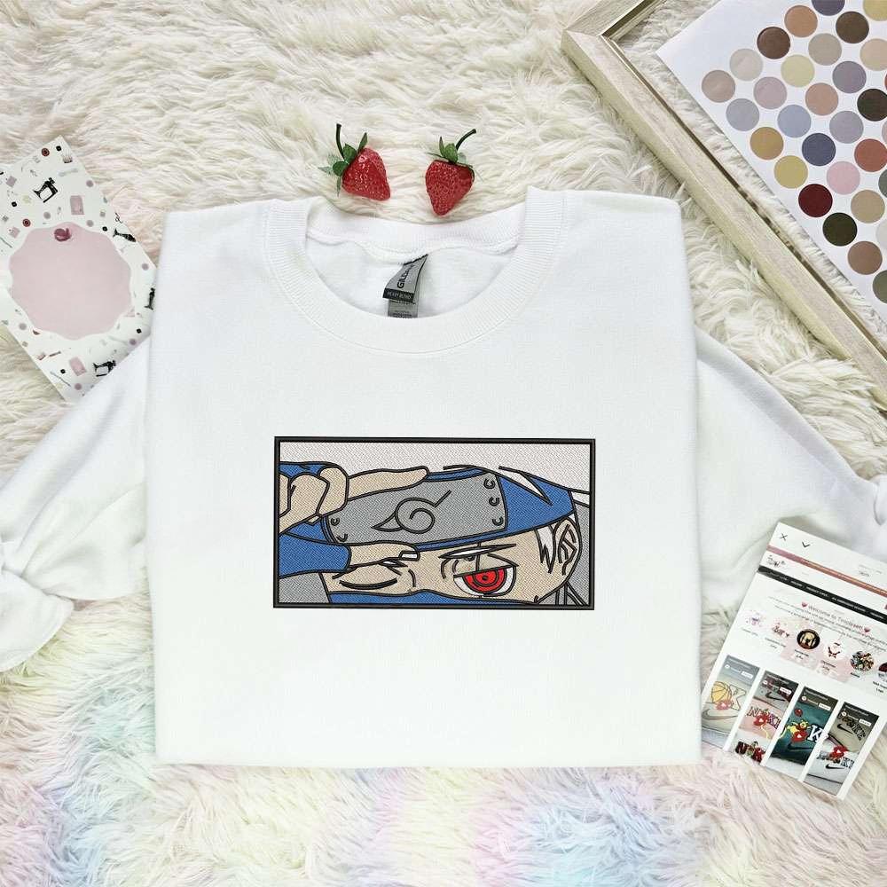 Kakashi Eyes Naruto Anime Embroidered Shirt , Anime Embroidered T-shirt Sweatshirt Hoodie, Inspired Anime Movie, Best Gift for Anime Fans